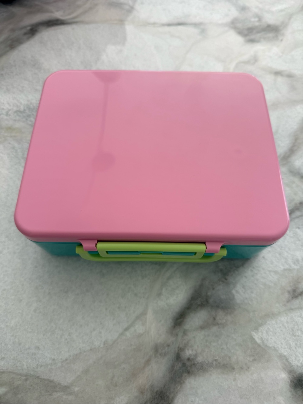 Pottery Barn Kids Pink Top Aqua Base Lunchbox with Lime Green Latch